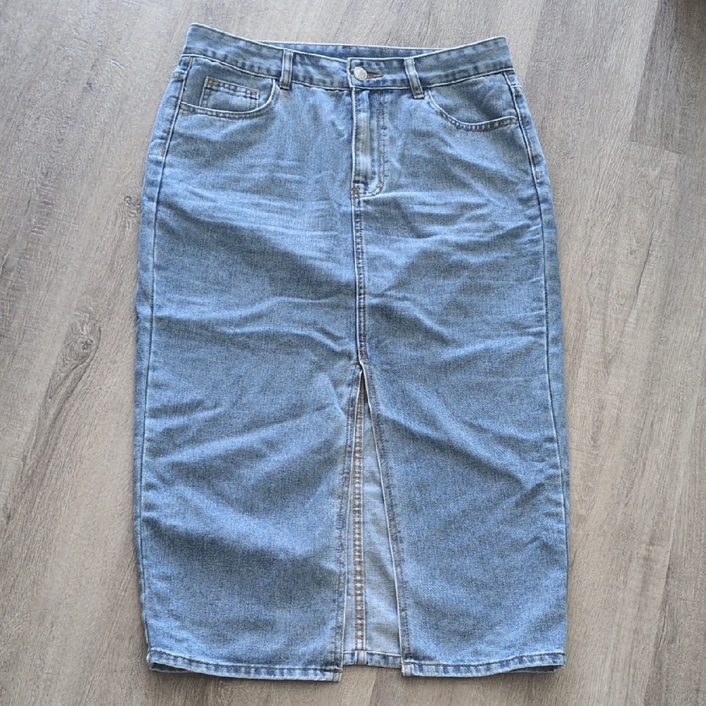 Denim Maxi Skirt With Slit